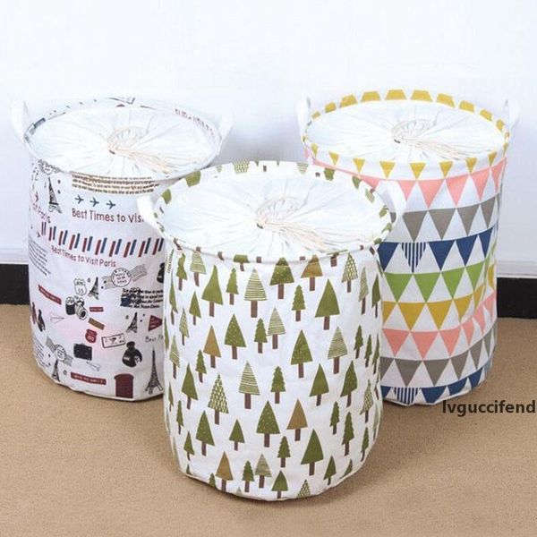 

waterproof canvas laundry hamper bag tree pattern clothes storage baskets home kids toy clothing barrel za4504