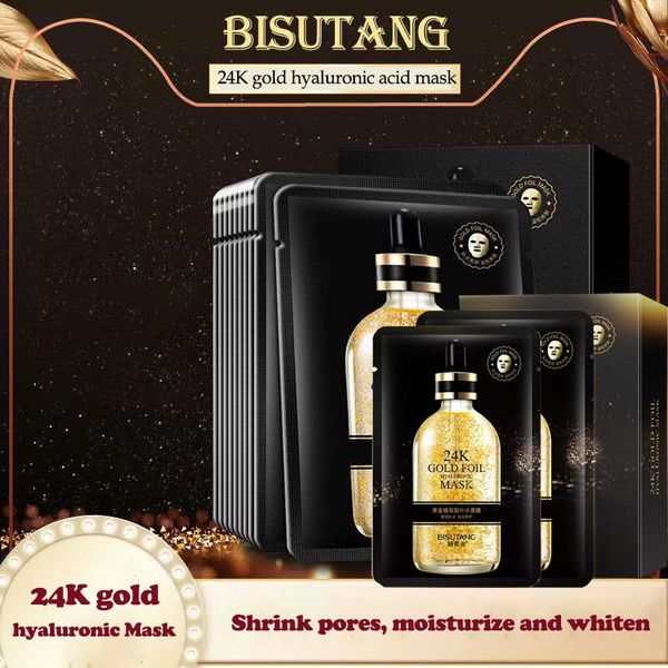 

24k gold foil easy absorb anti puffiness relieve dry and rough skin anti-aging black face skin care lighten pockmarks wholesale face masks