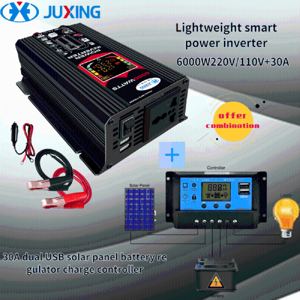 

juxing 6000w инвертер kit: преобразователь питания + 30a солнечный контроллер трансформатор напряжения dc 12v в переменное 110v / 220v с дву