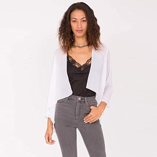 

women's fashion open front solid color chiffon sheer new summer shrug cardigan cropped blouse loose casual multicolor shirts, White