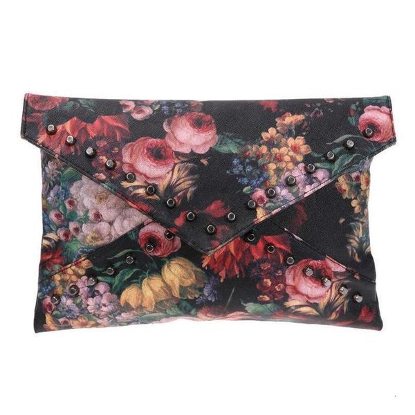 

flower pattern clutch bag oil painting rivets handbag women envelope bag for female ladies fashion shoulder crossbody bags