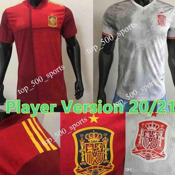 

2020 player version european spain home red soccer jersey 20/21 pique a.iniesta sergio shirt ramos asensio isco saul away football uniform, Black;yellow