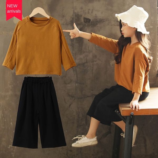 

kgffi girls autumn suit 2020 new korean fashionable fashionable clothes wear wide wide leg pants children's children's leg pants t