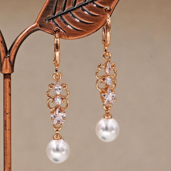 

fashion pearl earrings in drop earrings for women's gold filled with zircon dangle wedding jewelry accessorie, Silver