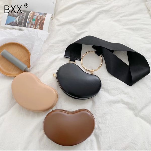 

bxx]2020 spring summer woman new black wide single strap zipper heart pattern pu leather messenger bag all match lm024