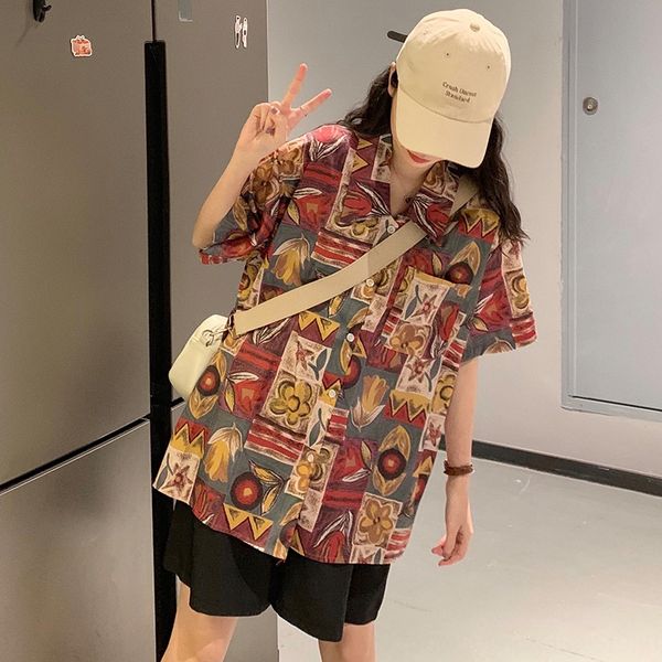 

hong kong стиля рыхлые с короткими рукавами 2020 нового напечатаны рубашки корейской рубашки женщин в женской стиле, White