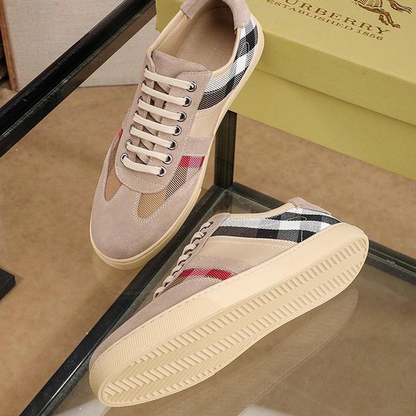 

vintage check and leather sneakers luxury men shoes new arrival lace -up shoes plus size fashion classic style men shoes with origin box, Black