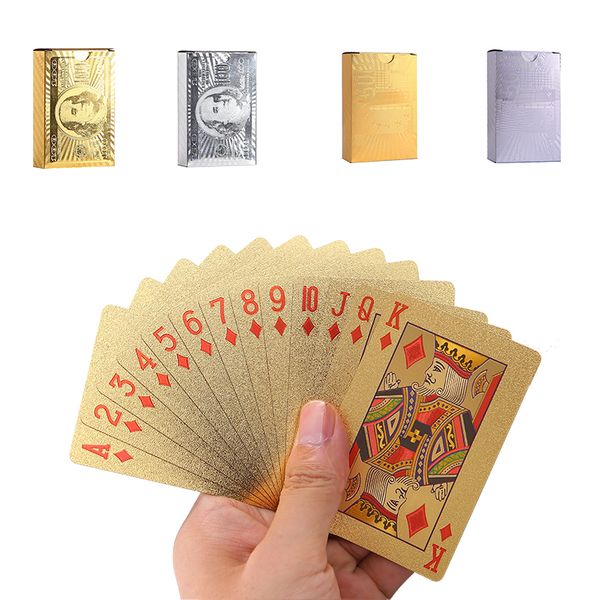 

wholesale gold foil poker waterproof plastic playing cards durable 24k plated cards for gift collection table games