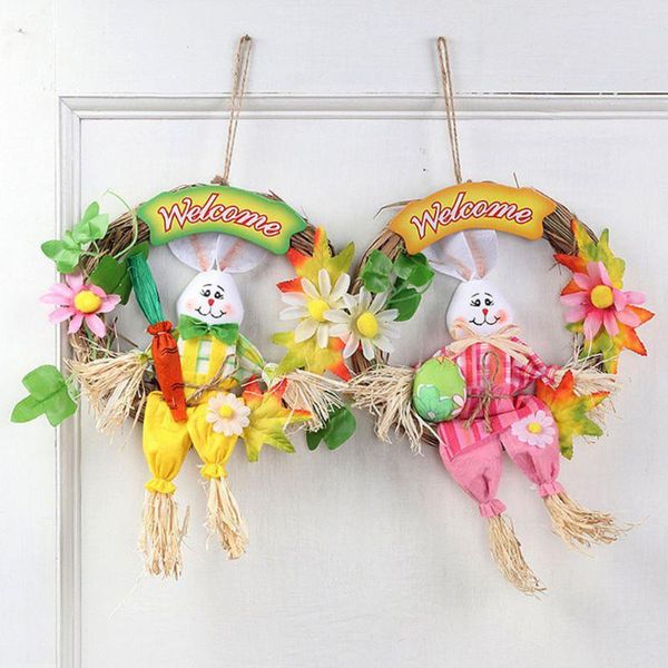 

straw garland cute easter door hanging wreath home wall window garden easter party decor ornament accessory