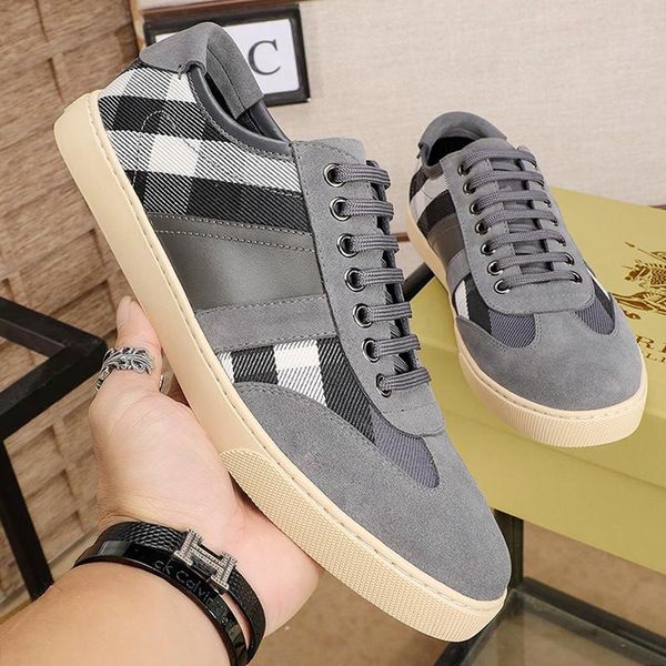 

vintage check and leather sneakers vintage men shoes fashion classic shoes plus size low casual lace -up style men shoes scarpe da uomo, Black