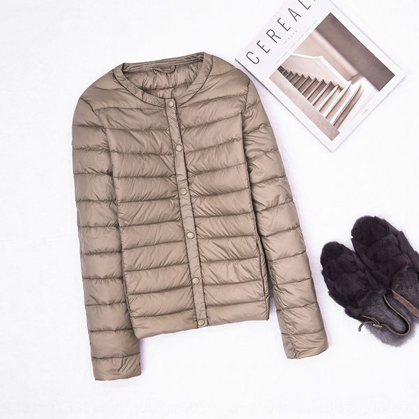 

thin women's round warm down jacket neck down jacket women's warm collarless liner short large size slim fit button long sleeve co, Black