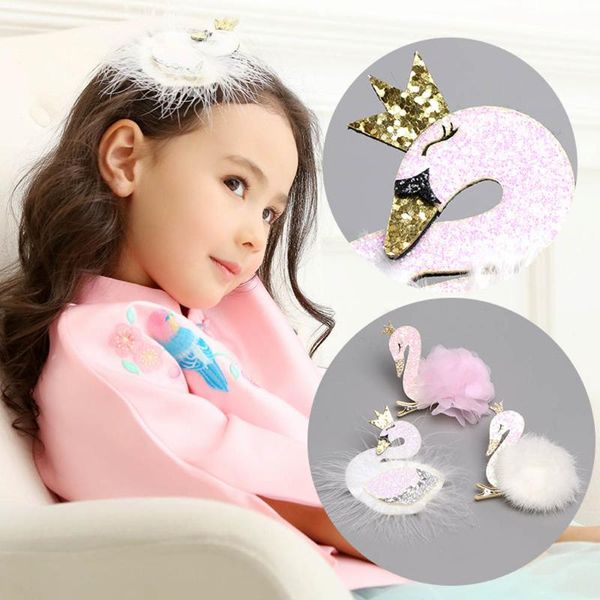 

hair clips for women accessories pink swan princess barrette for children sweet fashion hairgrips kawaii headwear party hair new, Slivery;white