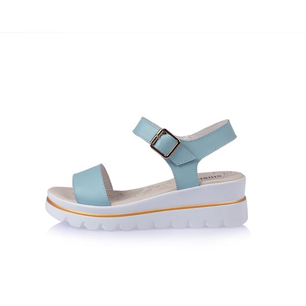 

weibate leather wedge sandals women summer new wedge heel platform waterproof platform roman word buckle wild women sandals cs02, Black