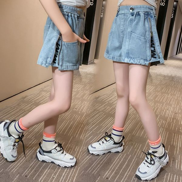 

girls' denim high waist summer 2020 new children's girls outdoor and shorts pants shorts versatile pants, Blue