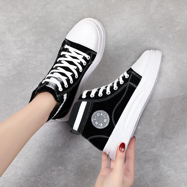 

korean shoes platform casual female sneakers women all-match round toe woman espadrilles 2020 cross small summer creepers, Black