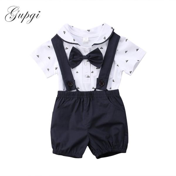 

0-24m newborn infant baby boys clothes set gentleman boys suit bow shirts bib pants party christmas outfits summer, White