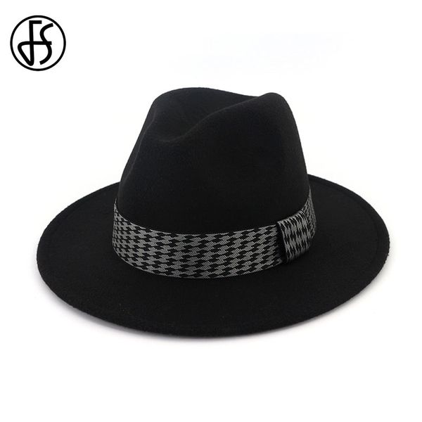 

fs men women wool felt trilby fedora hat with wide brim ribbon band elegant party jazz cap fashion black pink army green hats, Blue;gray