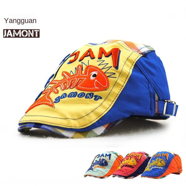 

yangguan children's autumn korean wo toque men women fashion men's and women's cap cartoon fishbone cap cotton high-end, Blue;gray