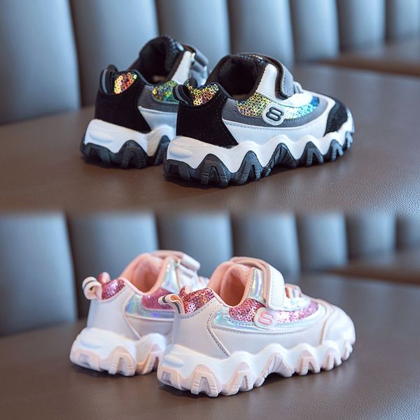 

girls' autumn 2020 new sports boys' sequins daddy sneakers children's shoes middle and large children's running shoes, Black