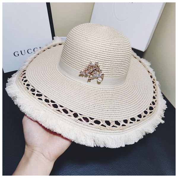 

ladies british beige straw female sunscreen beach hat holiday show big eaves straw hat, Blue;gray