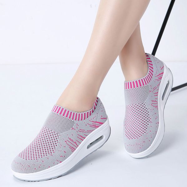 

2020 spring women sock sneakers breathable mesh slip on flats platform wedge shoes woman outdoor walking shoes ing
