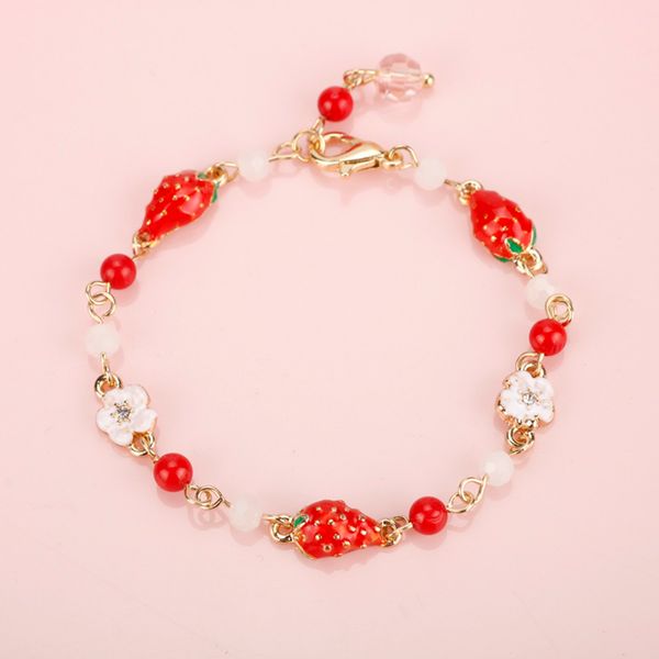 

new sweet strawberry pink flower bracelet red cherry pearl small pure and fresh girl alice lovely jewelry friends birthday gift, Red;blue