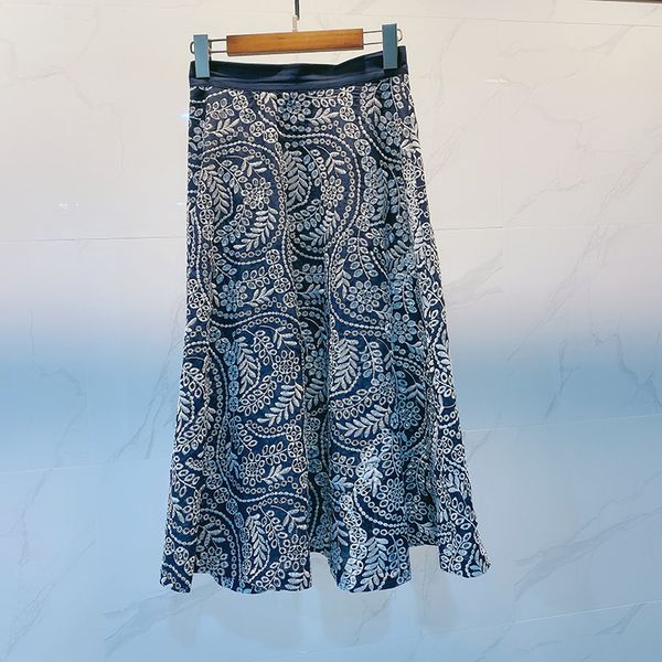 

skirts embroidered hollow women skirt high waist a-line casual wild lady 2021, Black