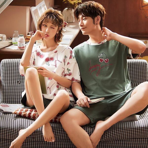 

couple women's summer men's cotton 2020 new korean pajamas pajamas style thin student home wear suit for leisure, Black;brown