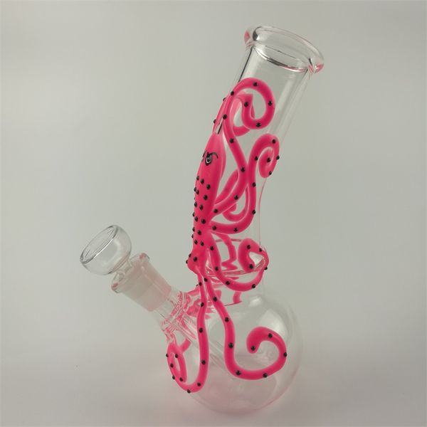 Night Glow Glear Water Bongs Hookahs Pink Octopus 6.6inch Burner de Óleo Dab Rig para Acessórios para fumar