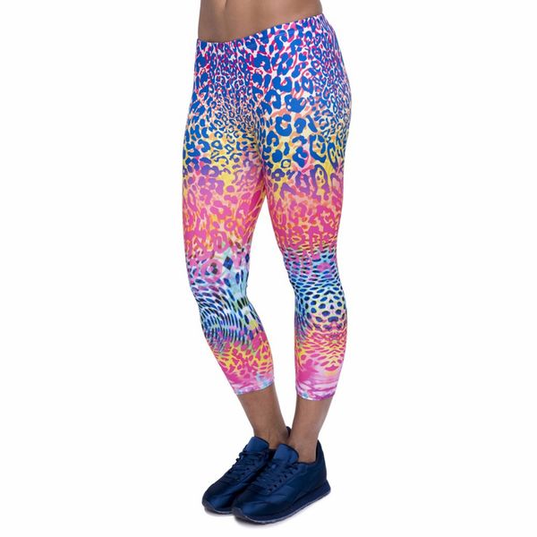 

new design women capri leggings colored leopard printing mid leg 3 4 fitness movement leggins woman capri pant, Black