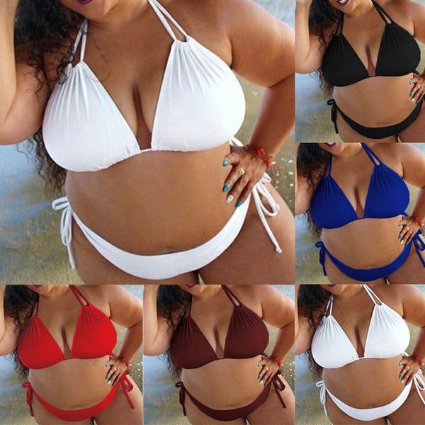 

push up bikini plus size swimwear women swimsuit high waist bikini set solid female big cup s 5xl two piece biquini bathing, White;black