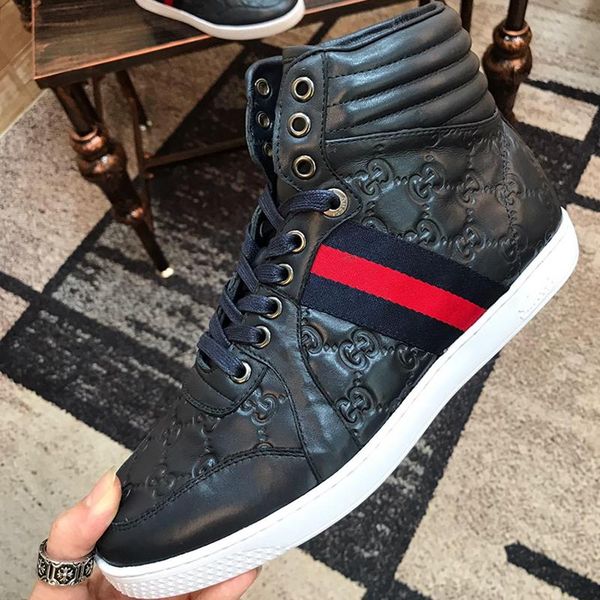 

men 's ace signature high sneaker mens shoes luxury outdoor walking breathable shoes lace -up fashion casual men boots manner schu, Black