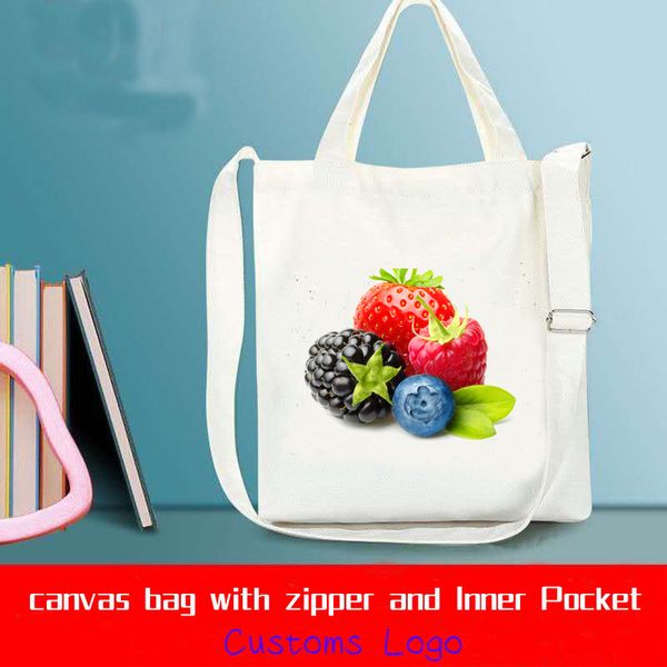 

fashion flower fruits print women canvas tote handbag ladies casual shoulder bag reusable shopping grocery bags with zipper