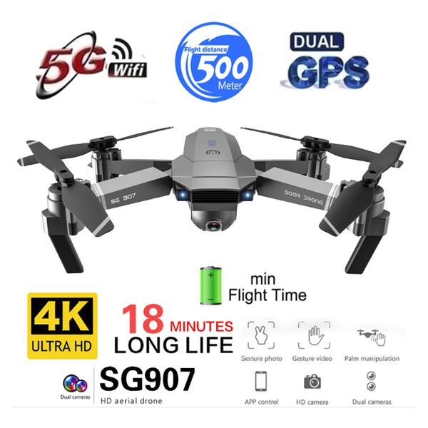 

sg907 gps drone с 4k hd двойная камера широкоугольный anti-трясти wifi fpv rc quadcopter складная дроны professional gps follow me