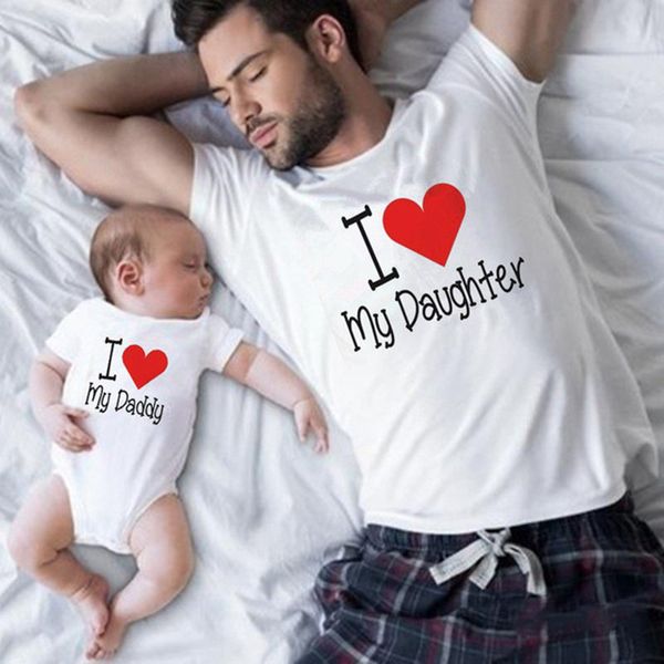 

i love my daddy/daughter family matching outfits father daughter look tshirt summer cotton daddy baby romper matching clothes, Blue