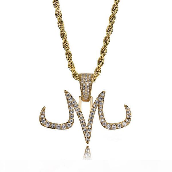 

new custom iced out majin pendant necklace mens white and gold finish chains hip hop jewelry gold silver color charms man women gift