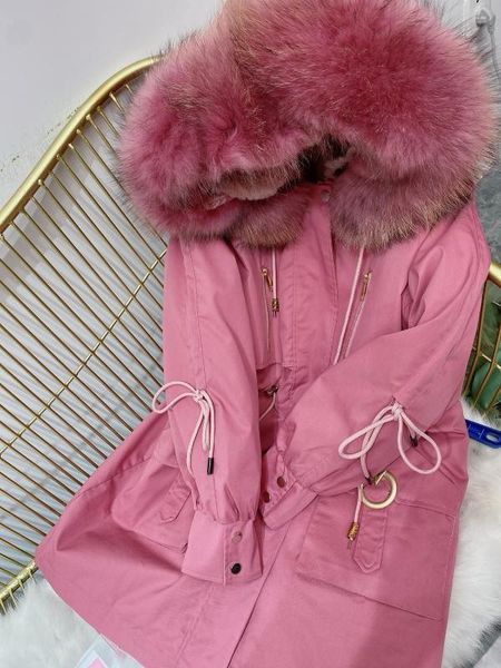 

rosevans women's winter fur jackets lovely pink coats 2020 new real fur parka for women warm thick detachable loose overcoat, Black