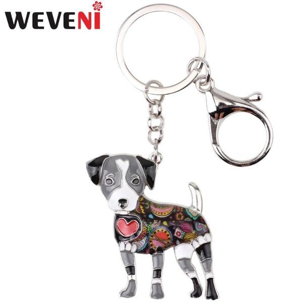 

weveni enamel metal jack russell dog key chain key ring bag charm new fashion jewelry for women man car keychain accessories, Silver
