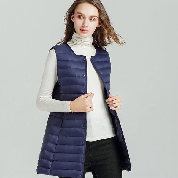 

2019 winter new korean commuter light thin mid-length coat down jacket down jacket women's light round neck vest coat large size, Black