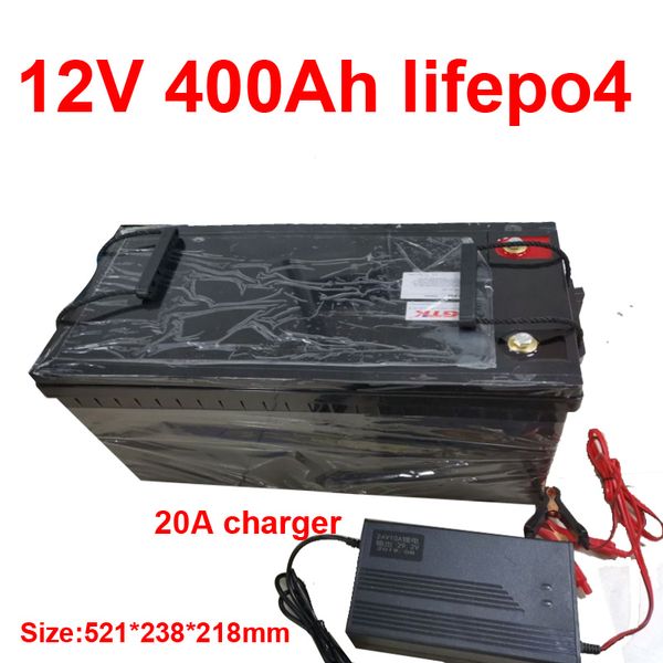Batteria al litio Lifepo4 impermeabile 12,8 V 12 V 400 Ah per alimentatore per carrelli da golf EV Solar Storage barca inverter + caricabatterie 20A