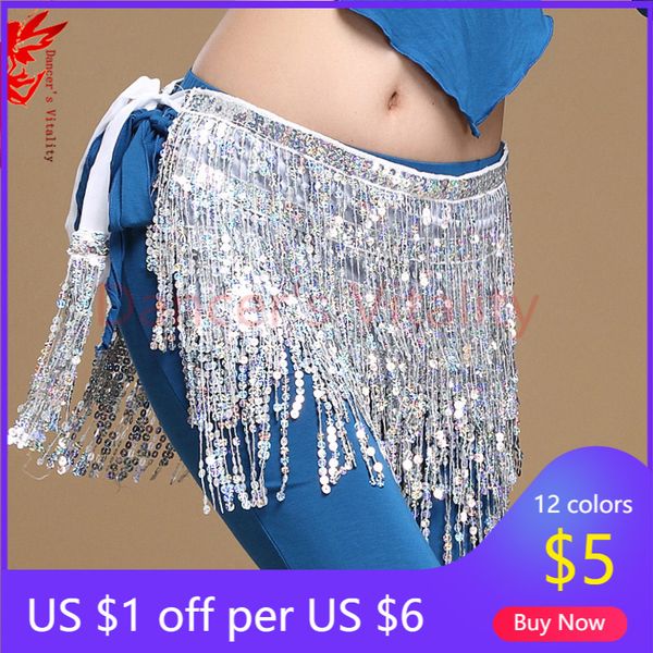 

12 colors belly dance accessories women belly dance hip scarf tassel sequins belt girls belt, Black;red