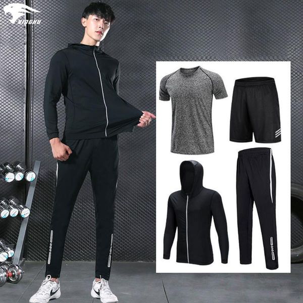 

yinghu men's sports compression running set suits tights fitness training suits fitness clothing football suit play gym sets new, Black;blue