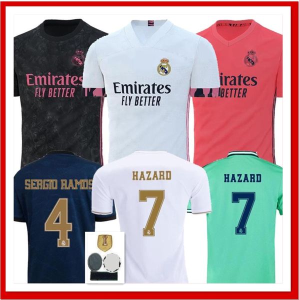 

real madrid jerseys 20 21 soccer jersey home away hazard sergio ramos benzema vinicius camiseta football shirts uniforms men sets 2020 2021, Black;yellow