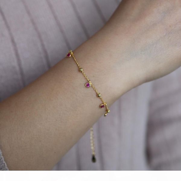 

fashion 925 sterling silver bracelets & bangles dainty double-layer beaded link chain gold color bracelet wedding gift j 190429, Golden;silver
