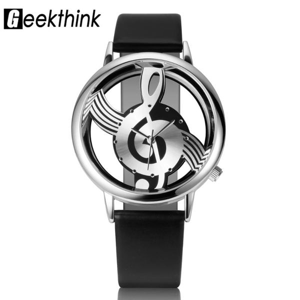 

geekthink unique classic women quartz watch ladies hollow musical note leather strap wristwatch fashion gfit casual clock female, Slivery;brown