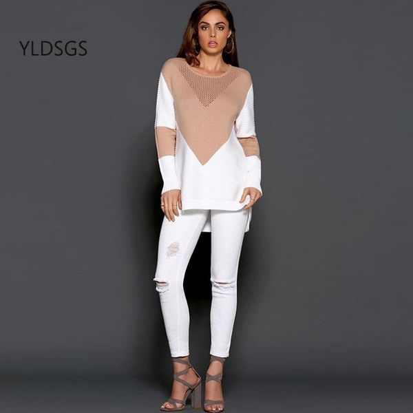 

autumn warm round neck knitted sweater long-sleeved bottoming shirt stitching hollow side open sweater outer wear women, White;black