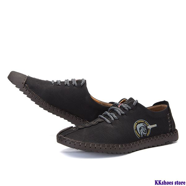 

men's leather casual shoes stylish sneakers male vintage loafers split leather moccasin handmade flats plus size 38-48, Black