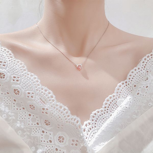 

new type cat strawberry crystal silver cat ear necklaces korean clavicle chain peach blossom simple and lovely animal jewelry