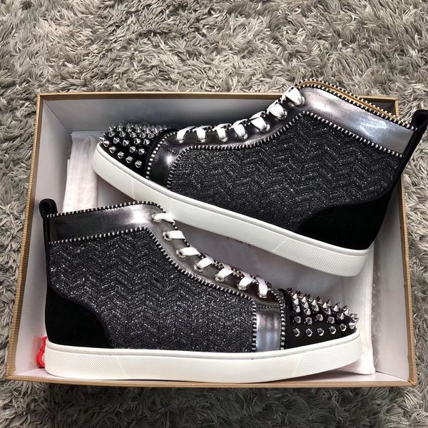 

luxury sneakers high spikes trainers red bottom shoes men,women casual walking shoes discount brands skateboard shoes, Black