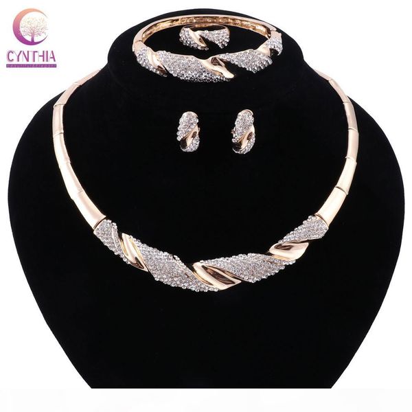 

2 colors jewelry sets gold silver plated women statement necklace with earrings for party wedding boho crystal necklace 2017, Black
